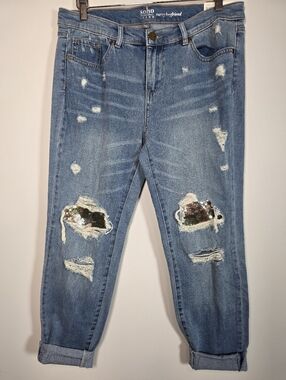 Soho Jeans‎ Curvy Boyfriend Distressed Sequin Patch Denim Size 6
